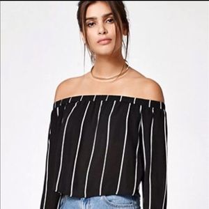 Kendall and Kylie stripe off the shoulder top