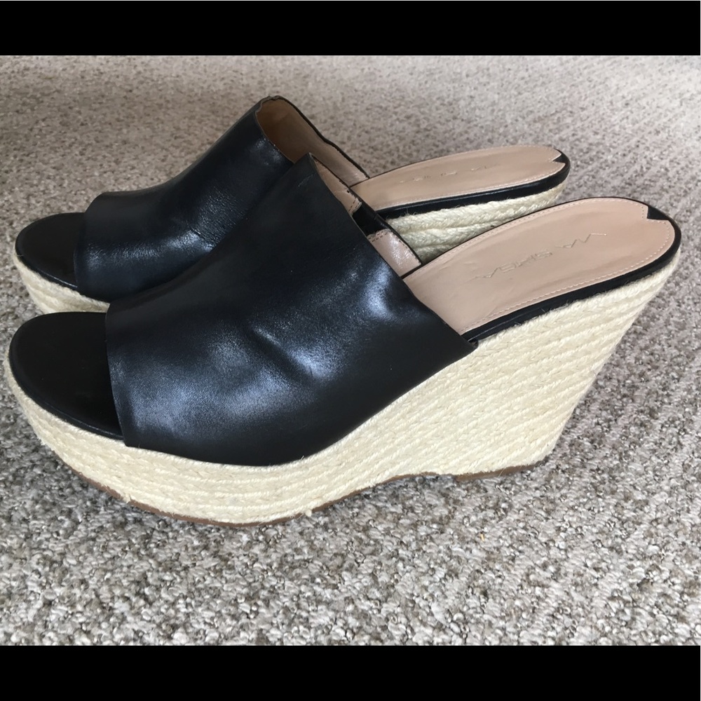 Via Spiga black leather platform slides