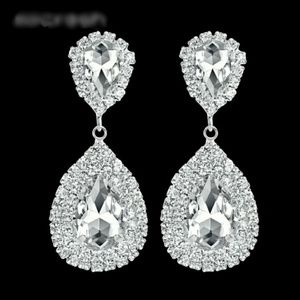 Clear crystal long drop earrings