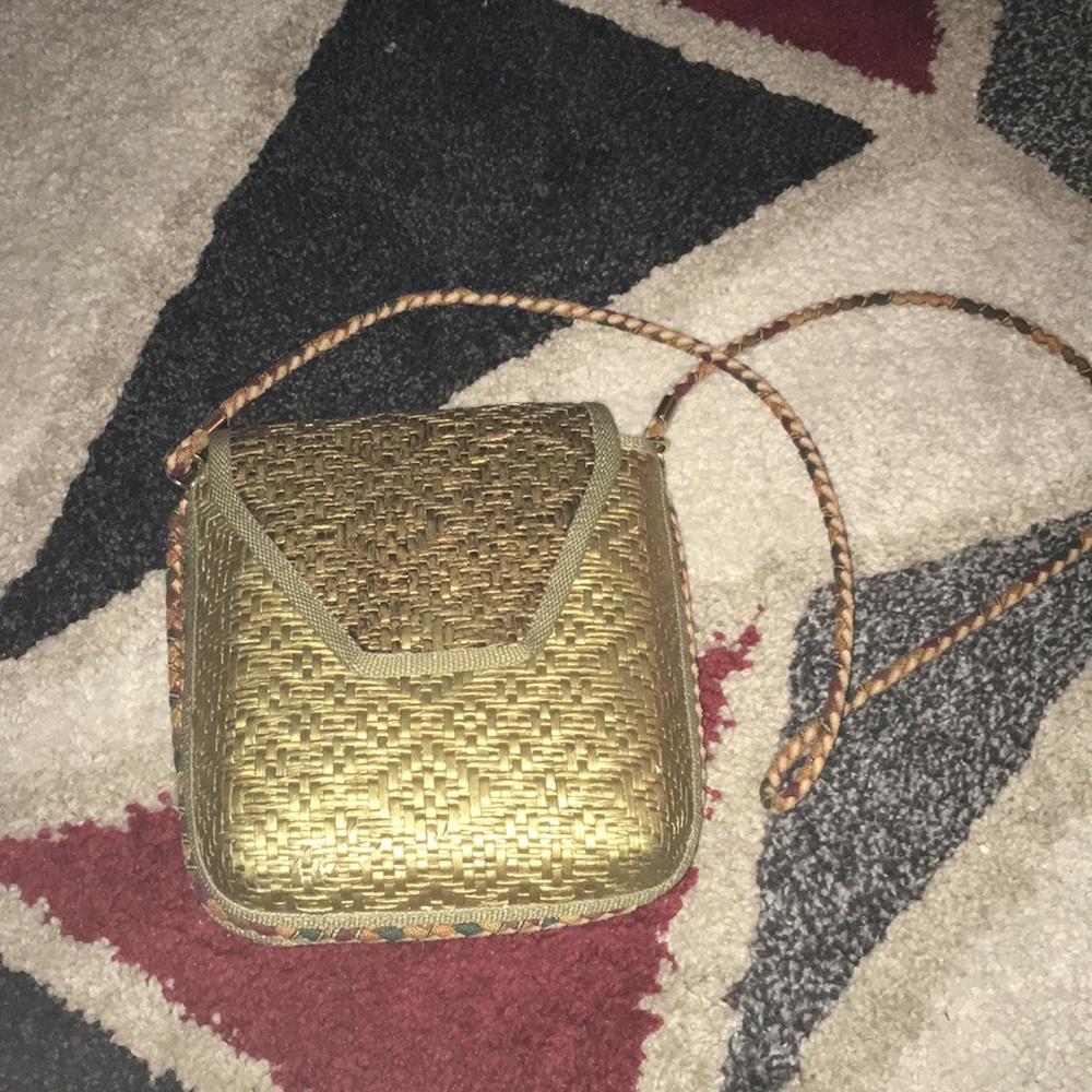 Adorable gold and brown woven crossbody