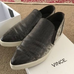 Vince Snake print slip ons