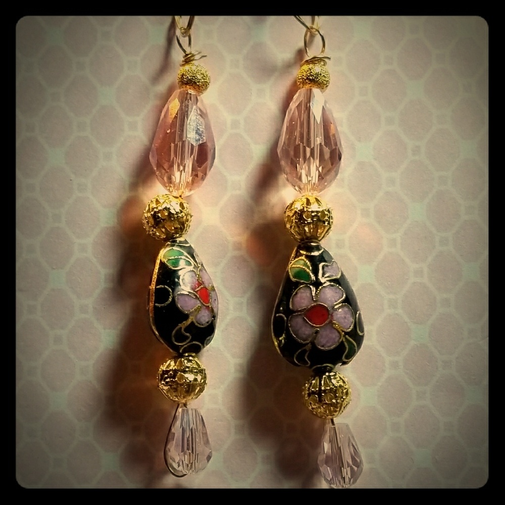 #0178 "Rose Garden" Cloisonne' Earrings