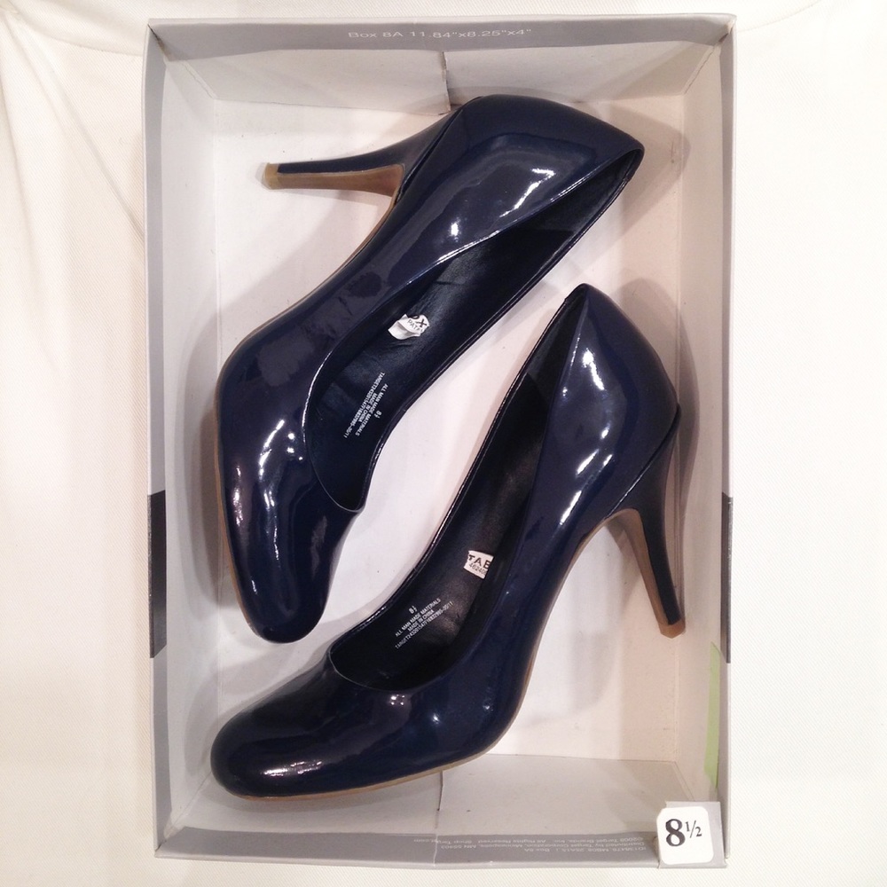 Navy Blue Faux Leather Pump Heels