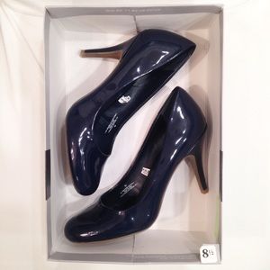 Navy Blue Faux Leather Pump Heels