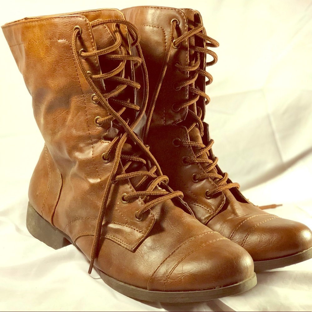 Brash Brown Combat Style Lace Up Boots