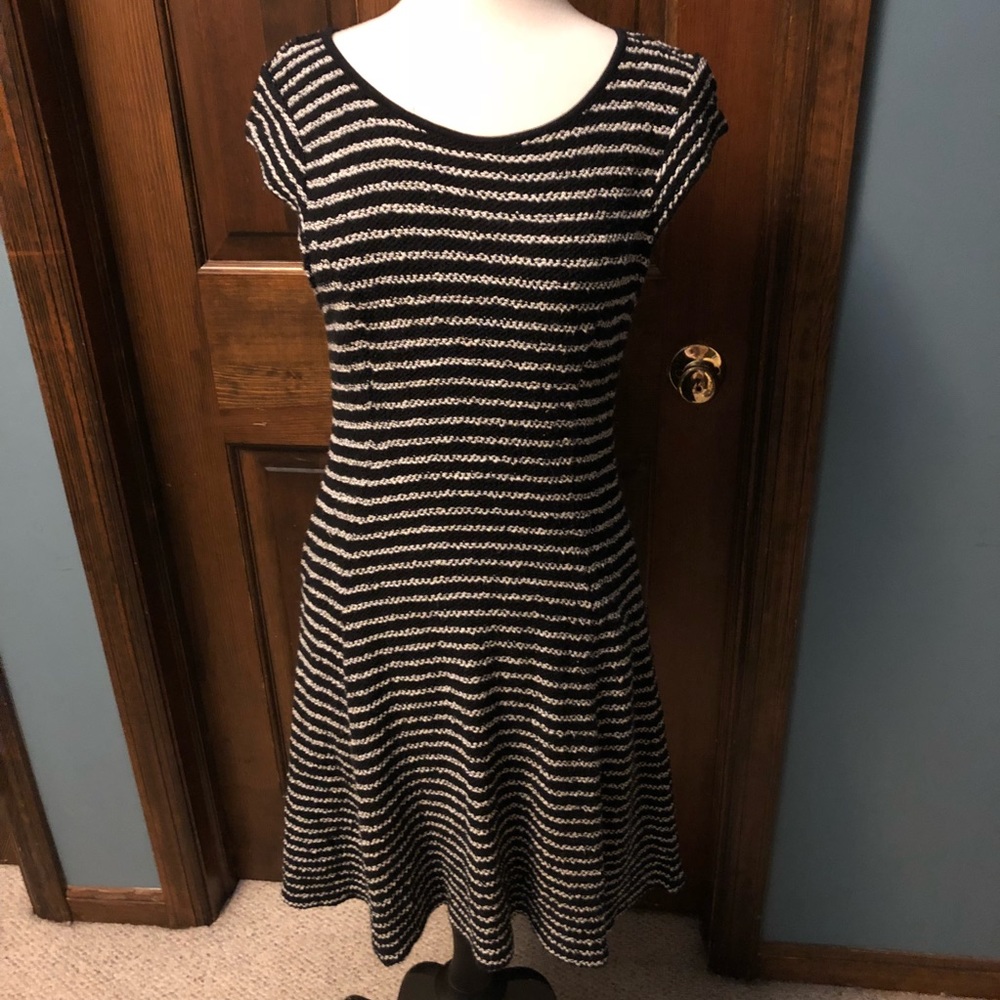 Black & white fit & flair dress striped skater