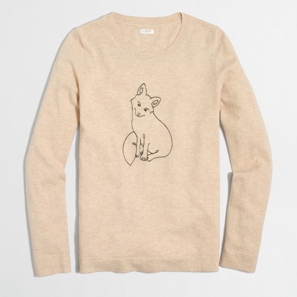 JCrew Embroidered fox Teddie sweater