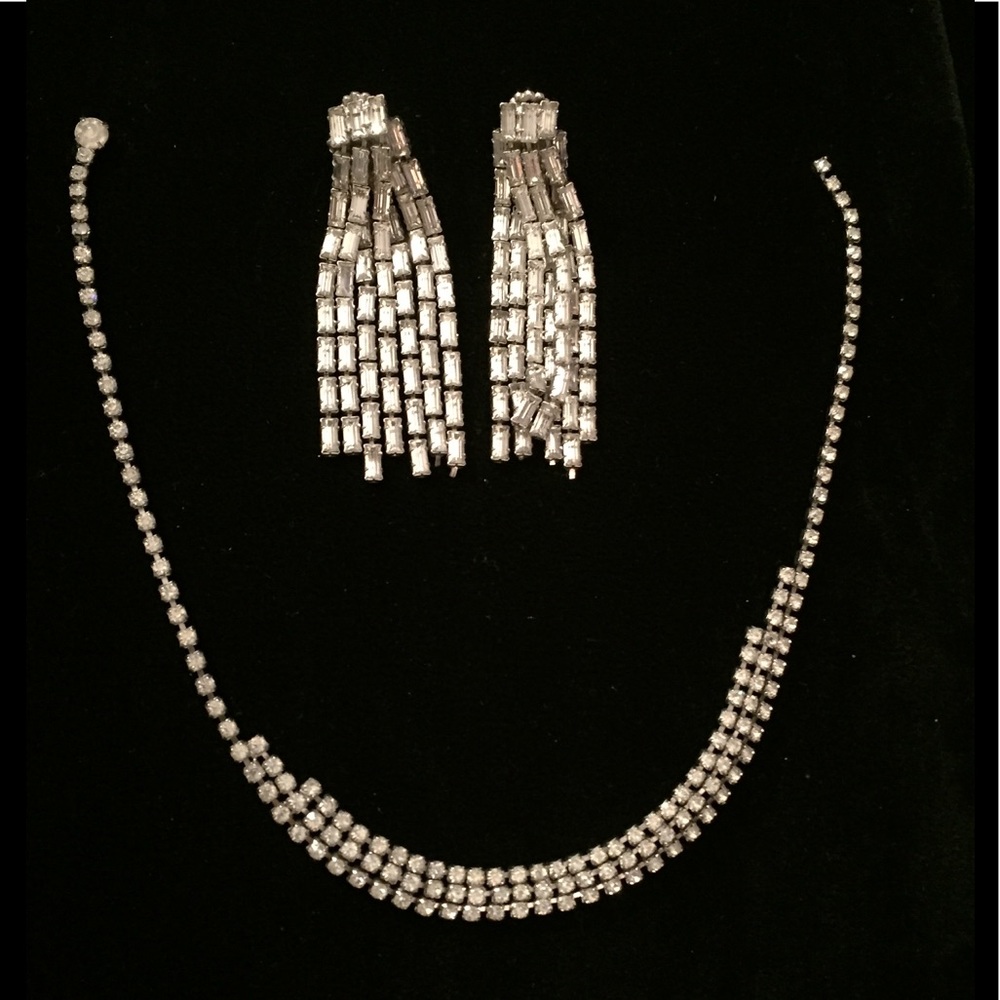 Vintage Costume Diamond Earrings and Necklace