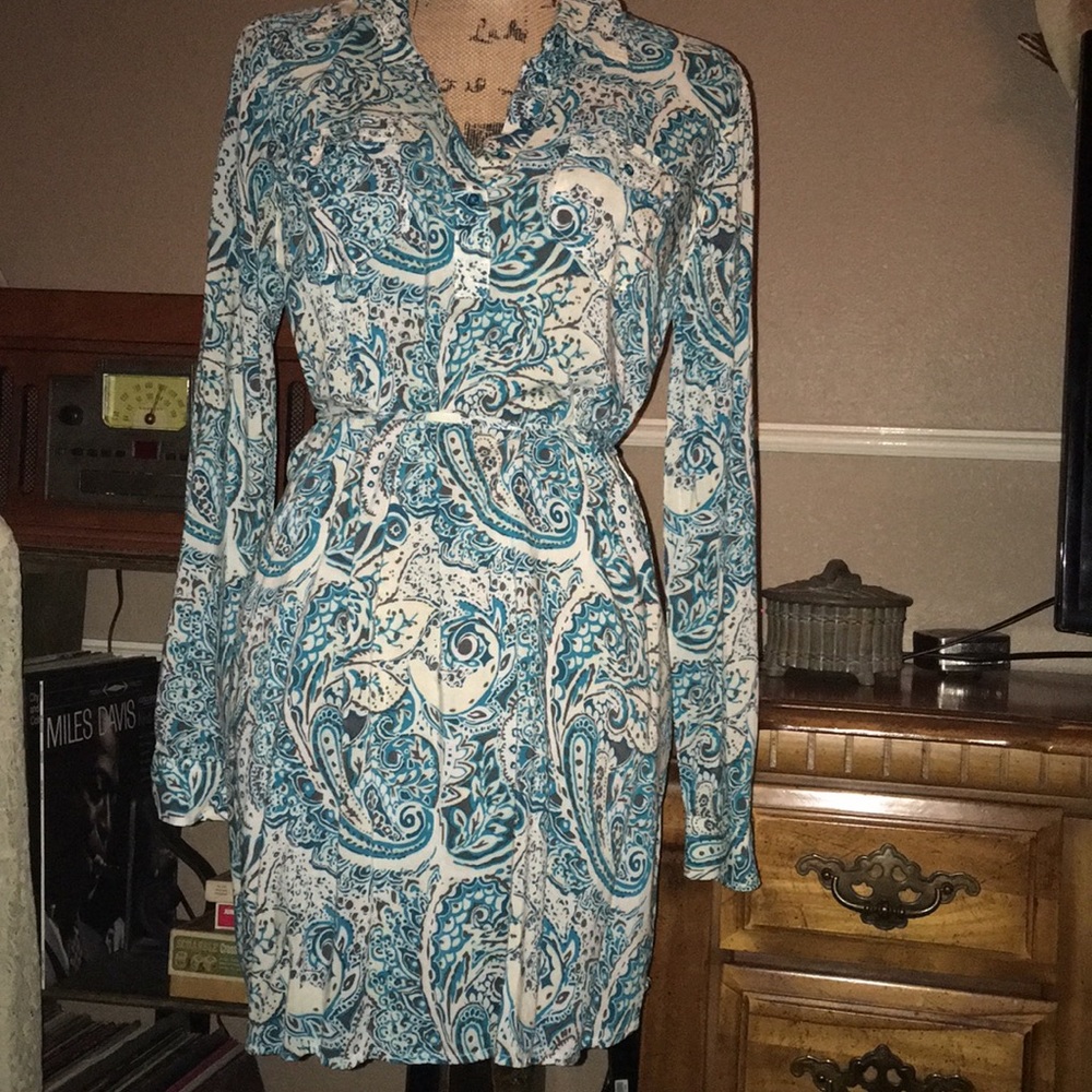 Cowgirl Up in a Bit & Bridle blue paisley dress