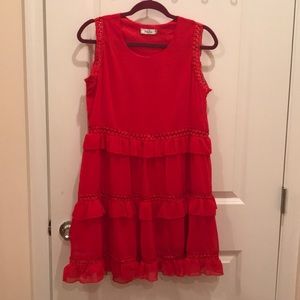 sleeveless red dress