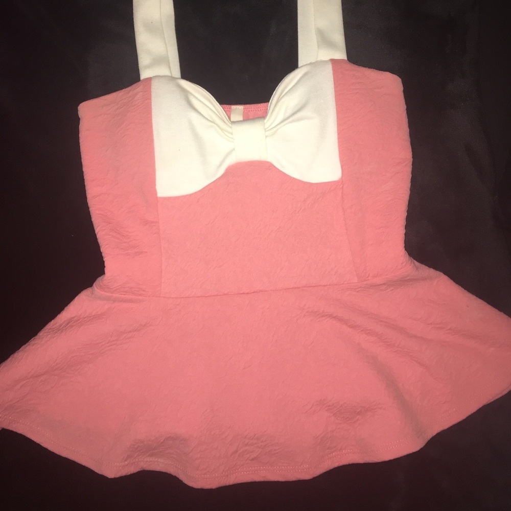 Pink Peplum bow shirt