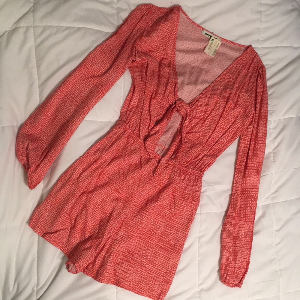 Long-sleeved, never-been-worn, coral romper