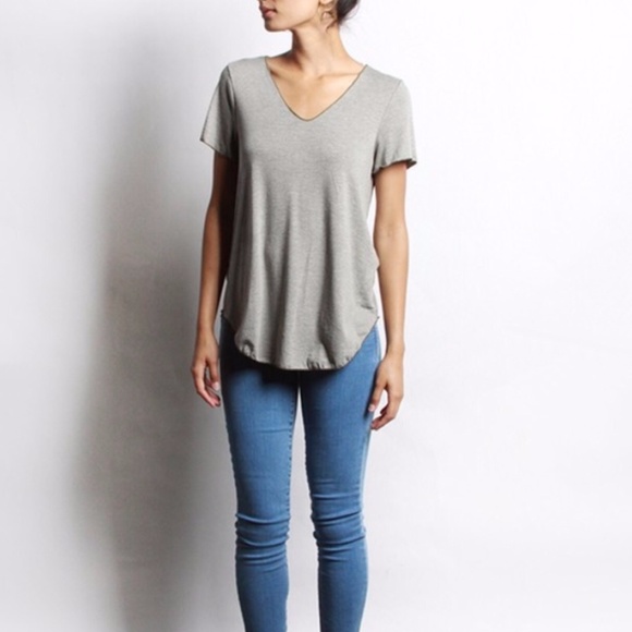 RGL Collection Tops - Gray Modal V-Neck Tee RGL Collection Tops - Gray Modal V-Neck Tee