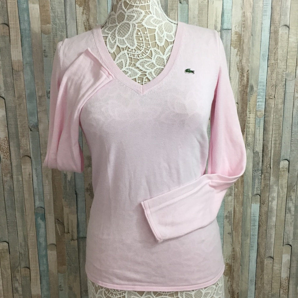 LACOSTE soft pink V neck sweater