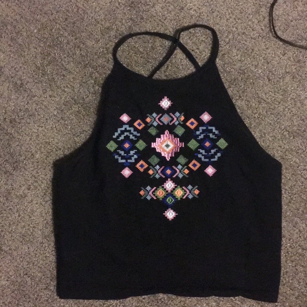 Boho Crop Tank Top with Embroidery