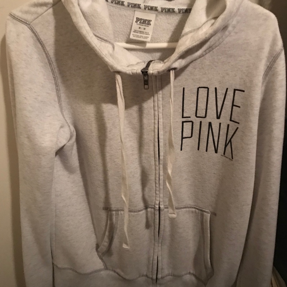 Victoria Secrets Pink - Zipper Pull Hoodie in Grey