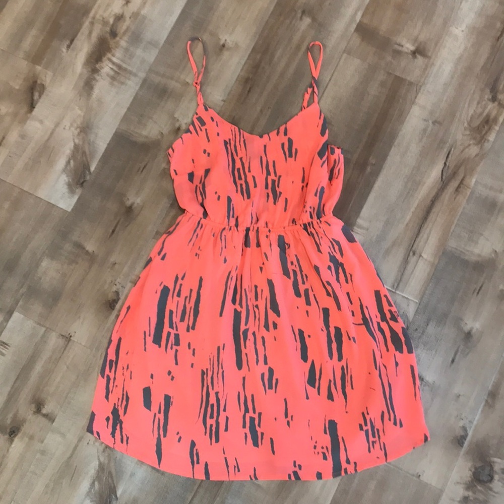 Neon Orange Pattern Cutout Dress