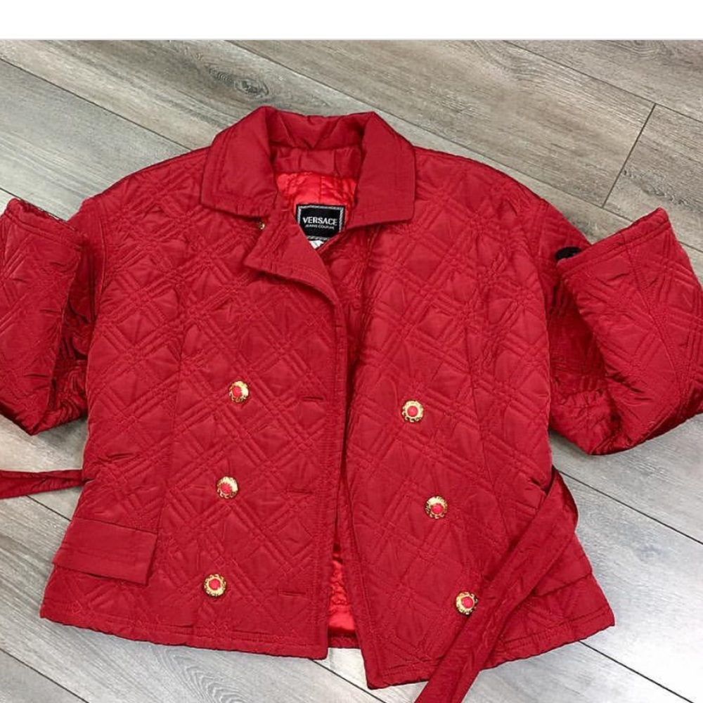 Versace Red quilted jacket in size M
