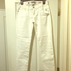 White stretch low rise denim jeans