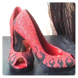 Glitter flame open toe heels