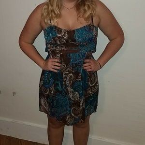 Mini brown and blue paisley dress