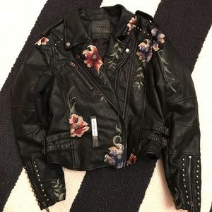 Embroidered leather moto jacket