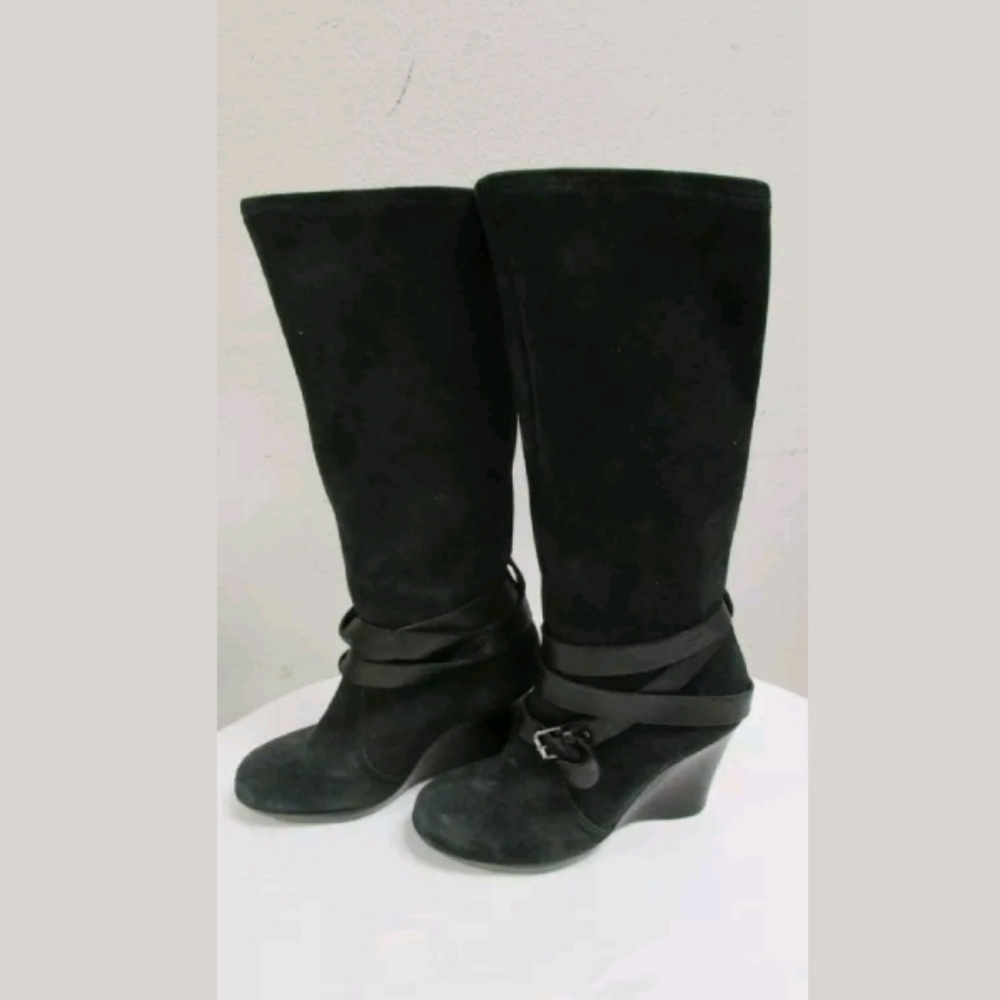 You by Crocs Womens Sherpa Lined Black Wedge Boots