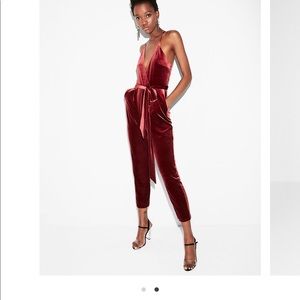 Burgundy velvet jumpsuit