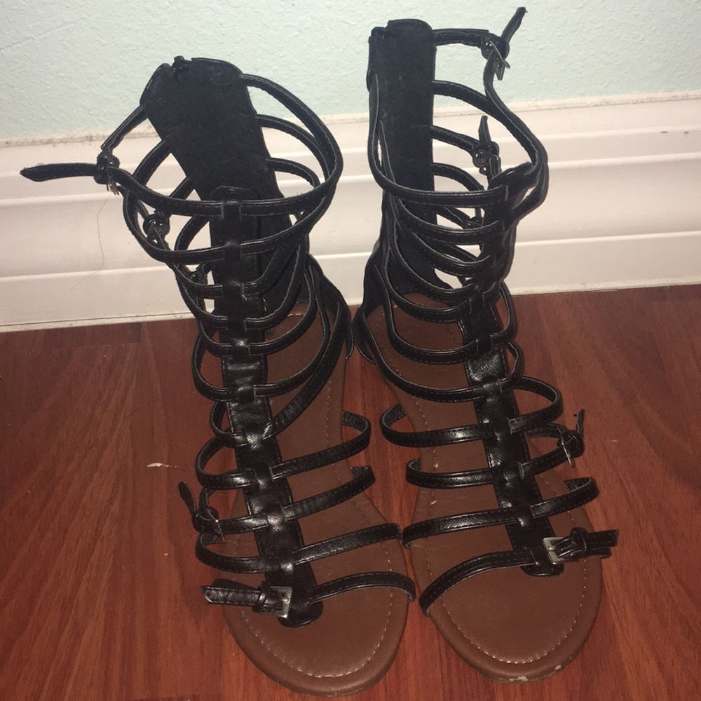 Strappy gladiator sandals.
