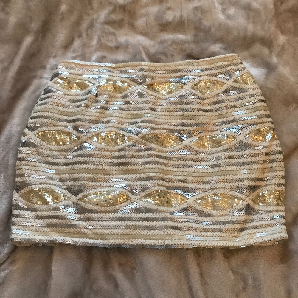 Gold and Silver Sequin Mini Skirt Small TOBI