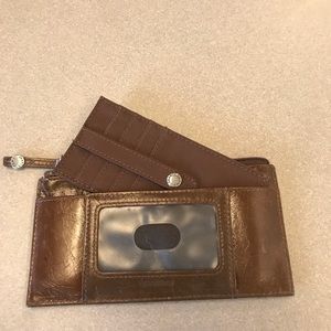 Brown leather 2 piece card and zipper ID wallet