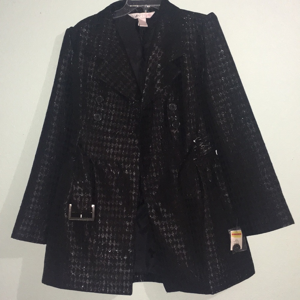 Black sparkly trench coat.