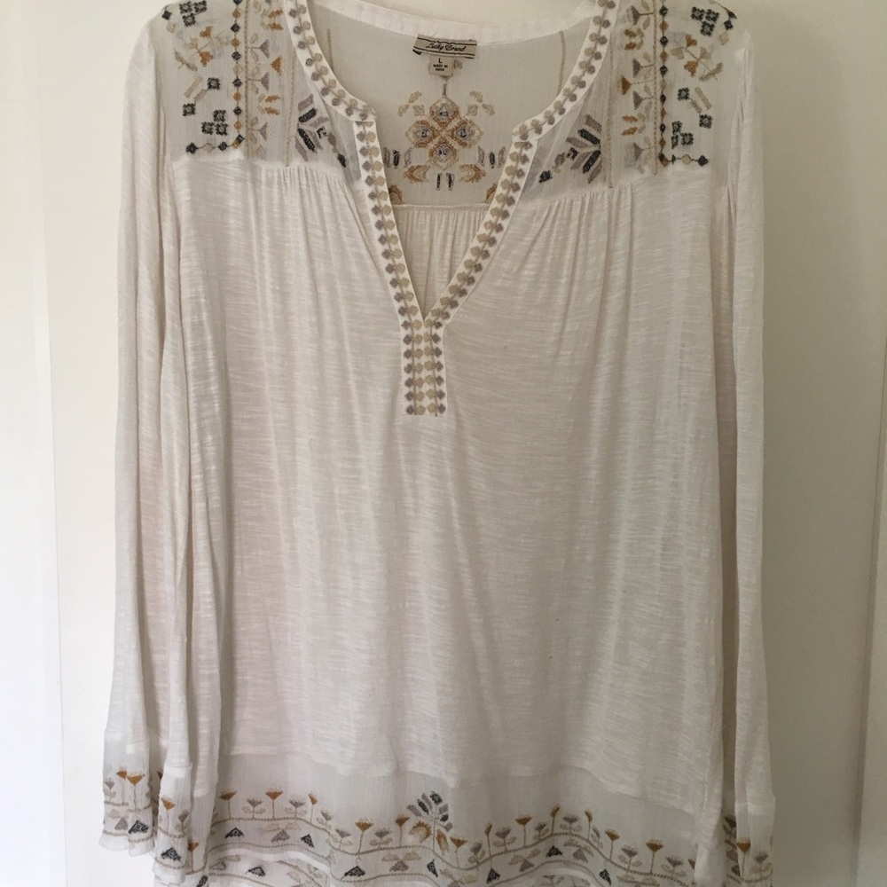 Lucky Brand Embroidered Long Sleeve Blouse