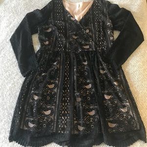 Black lace with nude underlay long sleeve dress
