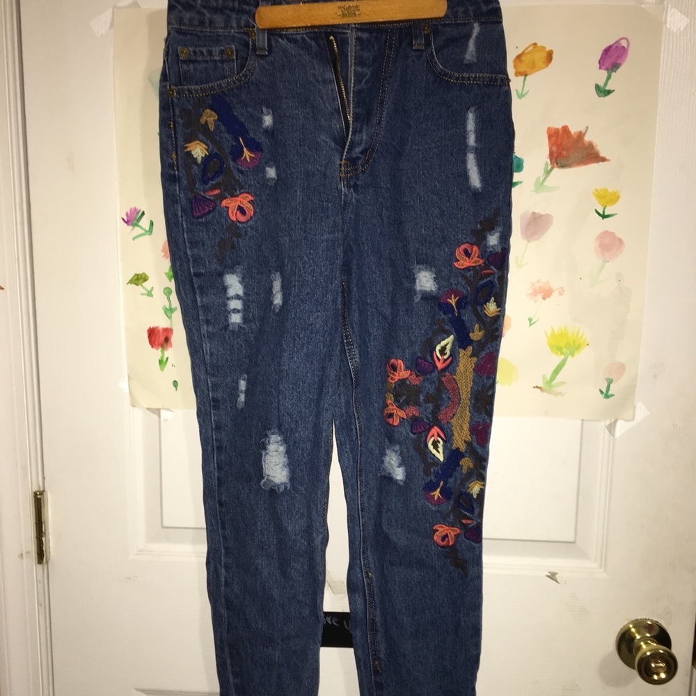 embroidered jeans