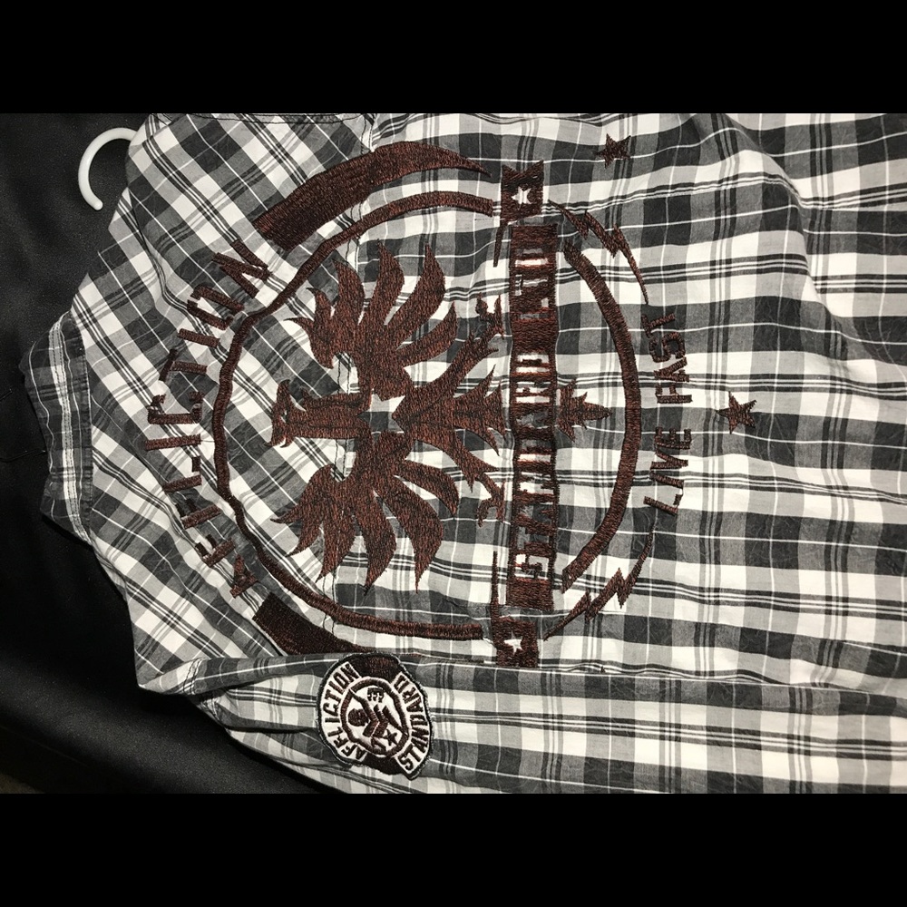 Affliction long sleeve shirts.