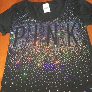 Pink VS sequined black shirt
