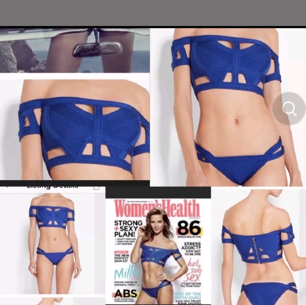 Sz L Blue Bandage Bikini NWOT Off Shoulder Strappy