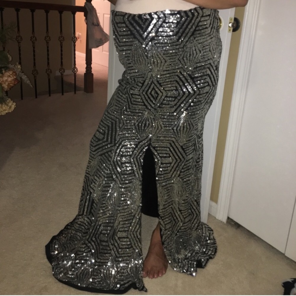 Beautiful Silver sequin mermaid maxi with slit