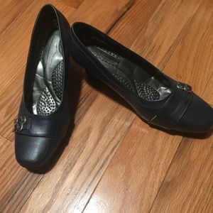 Navy blue wedge loafers