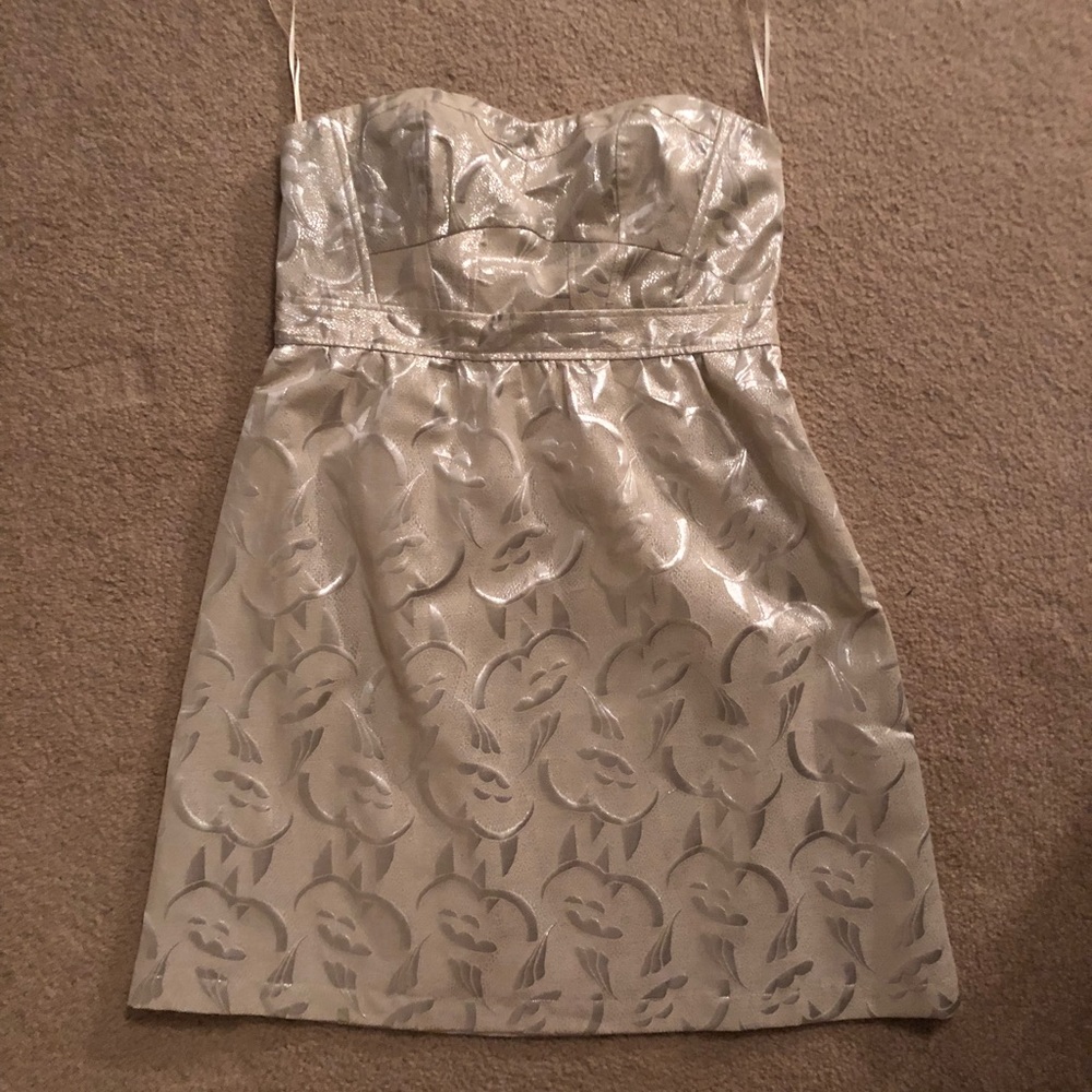 American Eagle Cream and Silver Strapless Dress