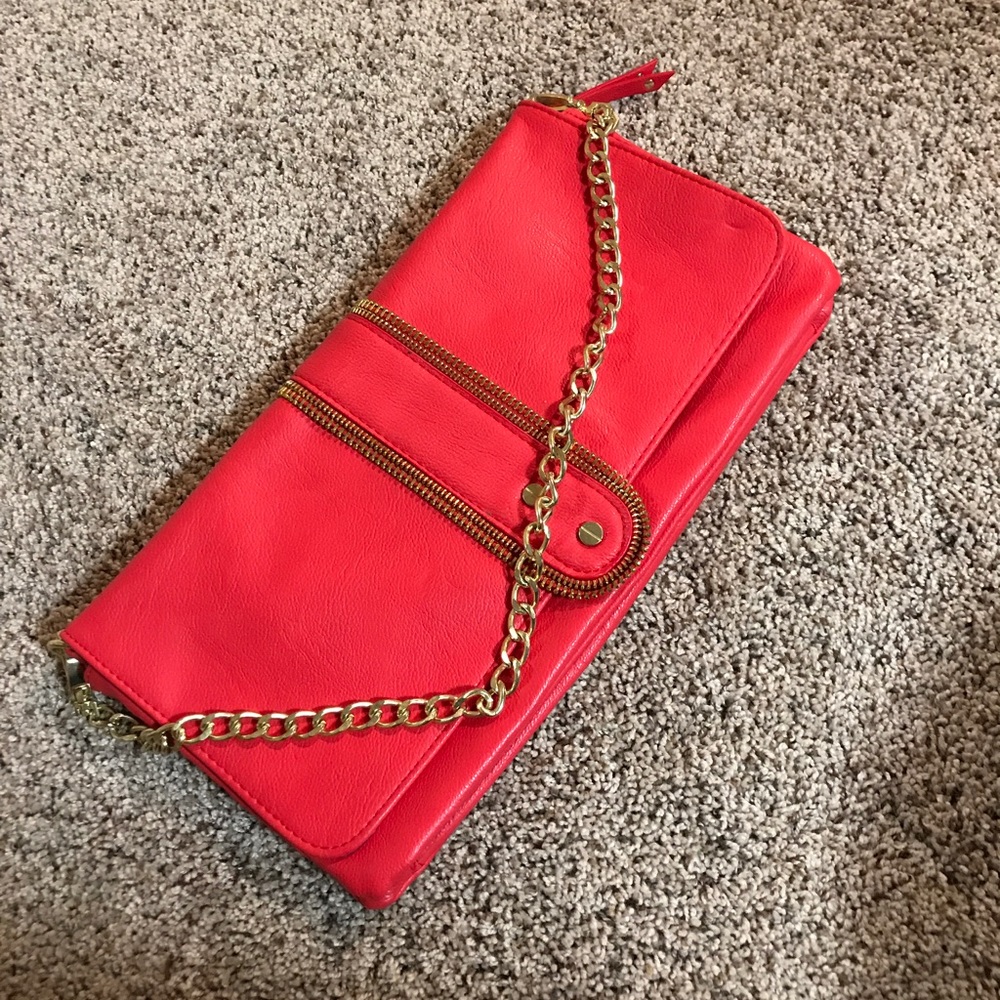 Tomato Colored Gold Detail Clutch