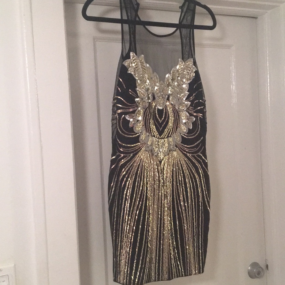 Gold silver and black Sparkly Bebe dress