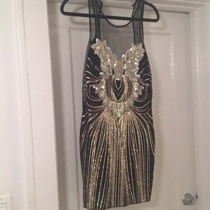 Gold silver and black Sparkly Bebe dress