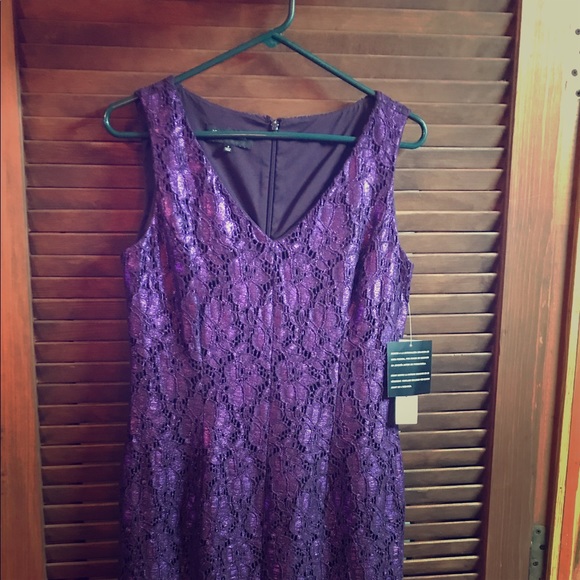 Jones New York- Metallic Purple Lace Dress - Picture 1 of 4