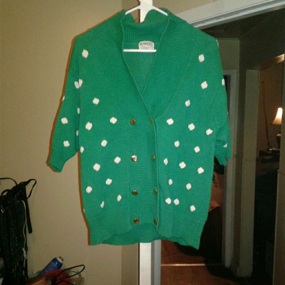 Green and White polka dot sweater