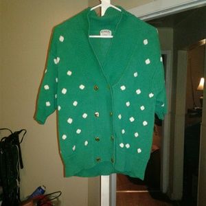 Green and White polka dot sweater