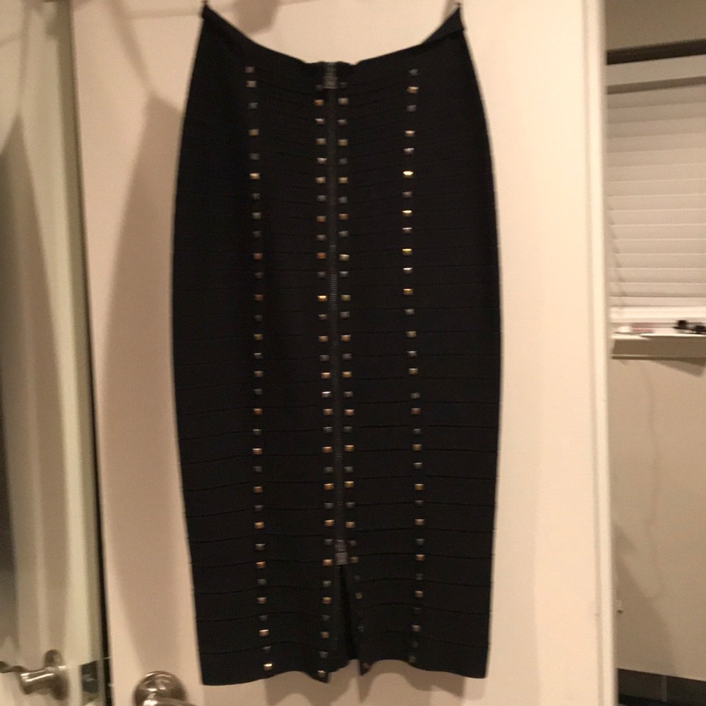 Black Herve Leger skirt with studs and back zipper