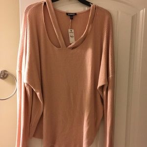Express Tops - Express Ribbed Double Slash Neck Tunic Top Express Tops - Express Ribbed Double Slash Neck Tunic Top