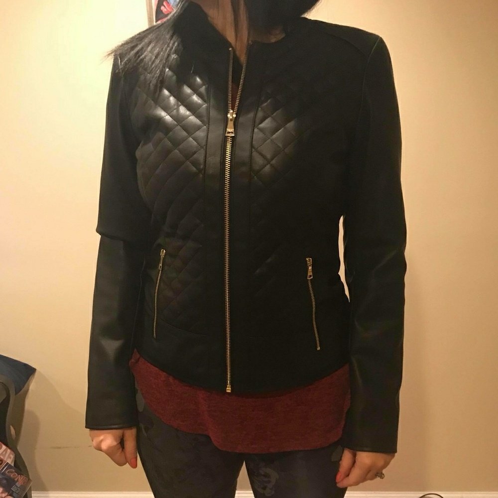 😍Cole Haan😍Quilted Faux Leather Moto Jacket💗